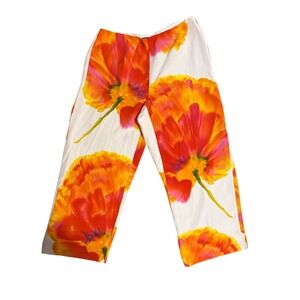 Dana Buchman Vintage Women's  100% Silk Poppy Floral Wide Leg Pants Sz 12